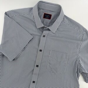 UNTUCKit Mens Slim Fit Short Sleeve Button Down Shirt Navy White Check Medium